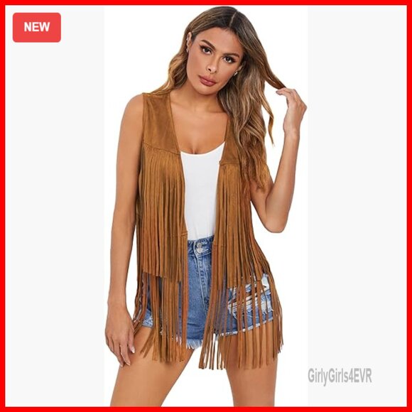 Faux Suede Tassel Vest X-Large Hippie Festival Cardigan